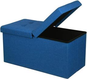 img 4 attached to Royal Blue Folding Toy Box Chest by Otto & Ben: Smart Lift Top Upholstered Tufted Ottomans Bench Foot Rest for Bedroom and Living Room