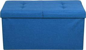 img 3 attached to Royal Blue Folding Toy Box Chest by Otto & Ben: Smart Lift Top Upholstered Tufted Ottomans Bench Foot Rest for Bedroom and Living Room