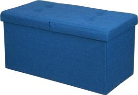 img 2 attached to Royal Blue Folding Toy Box Chest by Otto & Ben: Smart Lift Top Upholstered Tufted Ottomans Bench Foot Rest for Bedroom and Living Room