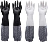 versatile 2pcs long sleeve gloves for household, kitchen, oven, pet, cleaning, and garden tasks – white + black logo