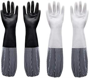 img 4 attached to Versatile 2pcs Long Sleeve Gloves for Household, Kitchen, Oven, Pet, Cleaning, and Garden Tasks – White + Black