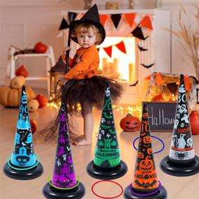 img 3 attached to 🎃 Uniqhia Halloween Games for Kids Party: 5-Pack Inflatable Witch Hats Ring Toss Game + Flame Ghost Ring Toss Games – Indoor/Outdoor Games for Kids, Adults, and Family