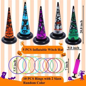 img 2 attached to 🎃 Uniqhia Halloween Games for Kids Party: 5-Pack Inflatable Witch Hats Ring Toss Game + Flame Ghost Ring Toss Games – Indoor/Outdoor Games for Kids, Adults, and Family