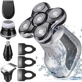 img 4 attached to 💆 Ultimate Grooming Kit for Bald Men: MANGIFTS 5 in 1 Electric Rotary Shaver - 5D Floating Razor with LED Display, USB Rechargeable, and Nose Hair Trimmer