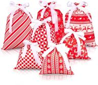 🎁 whaline 7pcs christmas fabric gift bags - drawstring bag cotton storage sack with tags - red present bags goodie treat bags for xmas party decorations and supplies logo