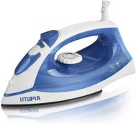 🔥 utopia home steam iron for clothes: 1200 watt nonstick soleplate, lightweight & travel-friendly with swivel cord - 200mm water tank (blue) logo