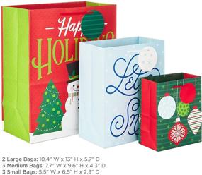 img 2 attached to Hallmark Holiday Gift Bag Assortment - 8 Gift Bags: 3 Small 6-inch, 3 Medium 9-inch, 2 Large 🎁 13-inch - Red, Green, and Blue Ornaments - 'Let It Snow' - 'Happy Holidays' with Snowman and Christmas Trees