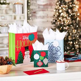 img 3 attached to Hallmark Holiday Gift Bag Assortment - 8 Gift Bags: 3 Small 6-inch, 3 Medium 9-inch, 2 Large 🎁 13-inch - Red, Green, and Blue Ornaments - 'Let It Snow' - 'Happy Holidays' with Snowman and Christmas Trees