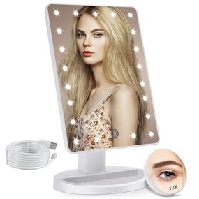 img 4 attached to 💄 COSMIRROR Lighted Makeup Vanity Mirror - 10X Magnifying Mirror, 21 LED Lights, Touch Sensor Dimming, 180° Rotation, Dual Power Supply - Portable White Cosmetic Mirror