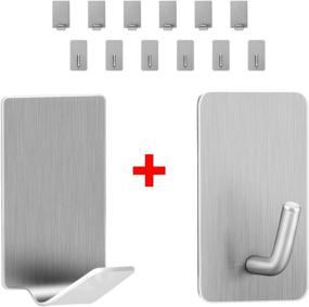 img 4 attached to Stainless Steel Self Adhesive Hooks - Heavy Duty Sticky Hangers for Towels, Clothes, Bathroom, Kitchen - Waterproof Hanging Holders for Walls, Doors, Closets - Set of 12 Packs