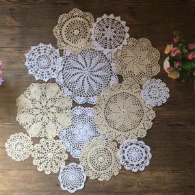 img 4 attached to MINDPLUS Handcrafted Set of 14 Cotton Crocheted Lace Doilies - Versatile Vintage Décor for Weddings, Tea Parties, and Home