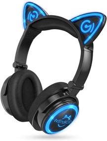 img 4 attached to MindKoo Wireless Cat Ear Bluetooth Headphones - LED Light Up with 7 Colors, Foldable & Safe Over-Ear Headset with Mic for Kids and Adults
