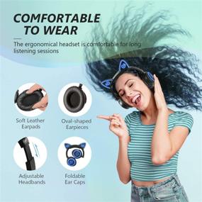 img 2 attached to MindKoo Wireless Cat Ear Bluetooth Headphones - LED Light Up with 7 Colors, Foldable & Safe Over-Ear Headset with Mic for Kids and Adults