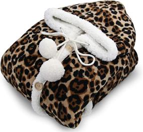 img 2 attached to Black Animal Print Hooded Throw Wrap - Ultra Soft Lined Snuggle Robe Plush Coral Fleece & Sherpa Wearable Blanket with 2 Pockets - Perfect Gift - Size: 51 x 71''