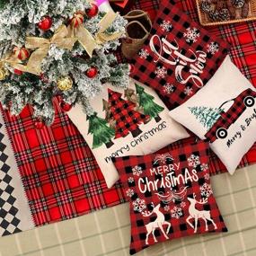 img 2 attached to 🎄 Christmas Pillow Covers – Set of 4, 18¡Á18 Inch, Black/Red Buffalo Plaid Farmhouse Xmas Throw Pillow Covers – Holiday Rustic Linen Pillow Case for Outdoor and Indoor Sofa Couch