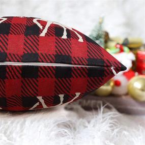 img 1 attached to 🎄 Christmas Pillow Covers – Set of 4, 18¡Á18 Inch, Black/Red Buffalo Plaid Farmhouse Xmas Throw Pillow Covers – Holiday Rustic Linen Pillow Case for Outdoor and Indoor Sofa Couch