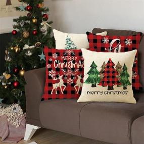 img 3 attached to 🎄 Christmas Pillow Covers – Set of 4, 18¡Á18 Inch, Black/Red Buffalo Plaid Farmhouse Xmas Throw Pillow Covers – Holiday Rustic Linen Pillow Case for Outdoor and Indoor Sofa Couch