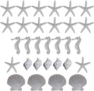 🐚 set of 30 dstfuy shell ornaments - white resin pencil finger starfish, seahorse, seashells & finger conch with pre-drilled hole for beach wedding, party, home, diy craft decorations logo