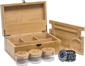 img 4 attached to Johnny Raccoon Extra Large Bamboo Stash Box Combo with Grinder, Jars, Rolling Tray – Lockable, Durable Storage Solution