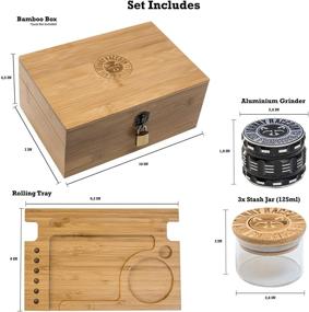 img 3 attached to Johnny Raccoon Extra Large Bamboo Stash Box Combo with Grinder, Jars, Rolling Tray – Lockable, Durable Storage Solution