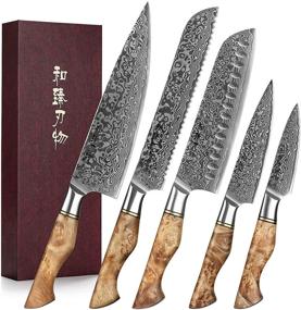 img 4 attached to HEZHEN Set Durable Steel Chef Knife Figured Handle Porcelain