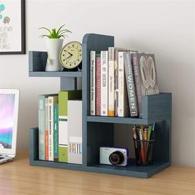 img 3 attached to 📚 Compact Nordic Blue Wooden Desktop Shelf: Mini Bookshelf for Efficient Office Organization and Display