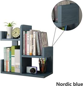 img 1 attached to 📚 Compact Nordic Blue Wooden Desktop Shelf: Mini Bookshelf for Efficient Office Organization and Display