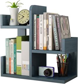 img 4 attached to 📚 Compact Nordic Blue Wooden Desktop Shelf: Mini Bookshelf for Efficient Office Organization and Display