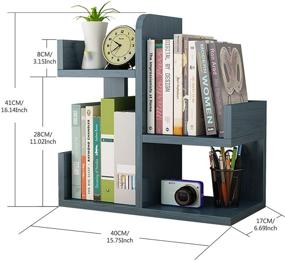 img 2 attached to 📚 Compact Nordic Blue Wooden Desktop Shelf: Mini Bookshelf for Efficient Office Organization and Display