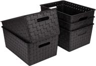 📦 bekith 5 pack woven plastic storage basket, woven basket bin, 10&#34; length x 7&#34; width x 4.4&#34; height, black logo