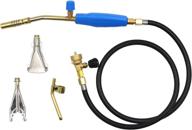 🔥 portable propane torch with hose and three burners - ideal for soldering, welding, heating, plumbing - mapp gas torch with flame control - handheld blow torch with 50" hose and replacement burner logo