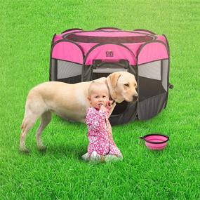 img 2 attached to 🐾 Titaj Foldable Dog Playpen: Portable & Removable Mesh Cover - Ultimate Pet Playpen Solution for Dogs, Cats, Puppies, and Kittens - Travel-Friendly and Durable Design