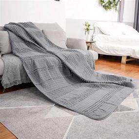 img 2 attached to 🛋️ Soft Quilted Throw Blanket Ruffle Farmhouse Lap Quilt for Couch Bed 50" x 60" Grey Lightweight Breathable Decorative Blankets - COMSLE Microfiber