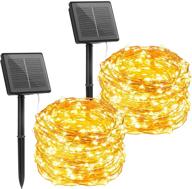 🌟 brightown outdoor solar string lights: 2 pack 33ft 100 led fairy lights with 8 modes - waterproof copper wire lights for patio, yard, christmas wedding party - warm white логотип