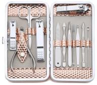 professional nail care set - stainless steel manicure and pedicure tool kit with 12pcs for home or travel (rose gold) logo