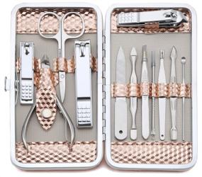 img 4 attached to Professional Nail Care Set - Stainless Steel Manicure and Pedicure Tool Kit with 12Pcs for Home or Travel (Rose Gold)
