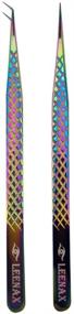 img 1 attached to 💎 Eyelash Extension Tweezers Set - Straight & Curved with Diamond Grip, Rainbow Color, 14cm, Volume Tweezers, Lash Extension Precision Tweezers (Multi)