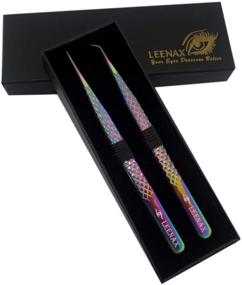 img 4 attached to 💎 Eyelash Extension Tweezers Set - Straight & Curved with Diamond Grip, Rainbow Color, 14cm, Volume Tweezers, Lash Extension Precision Tweezers (Multi)