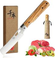 🍴 senbon 440a stainless steel folding chef knife with ultra-sharp blade and natural olive handle - perfect for camping trips and outdoor cooking logo