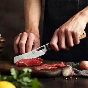 img 1 attached to 🍴 SENBON 440A Stainless Steel Folding Chef Knife with Ultra-Sharp Blade and Natural Olive Handle - Perfect for Camping Trips and Outdoor Cooking