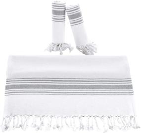 img 4 attached to 🧺 Boho Turkish Kitchen Towels - Set of 3 Decorative Farmhouse Hand Towels for Kitchen and Bathroom - Grey, 18 x 38 inches, Quick Dry and Highly Absorbent