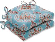 💙 pillow perfect mirage medallion capri chair pads, reversible set of 2, 16" x 15.5", blue логотип