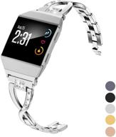 sparkling silver bling band for fitbit ionic - stylish metal replacement bracelet with diamond rhinestones, x-link compatible - ideal for women, fits fitbit ionic small large size logo