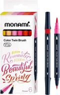 🖌️ яркий набор ручек с двойными наконечниками vibrant monami color twin brush pen 6-pack для раскрашивания, каллиграфии, леттеринга и иллюстраций! логотип