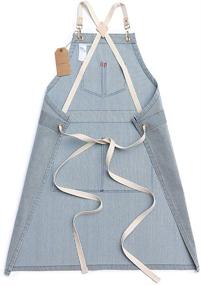 img 3 attached to 👕 Jeanerlor Blue Striped Denim Aprons: Unisex Cross Back Apron with Adjustable Neck for Barista, Chef, Barber, Painter, and Gardener – M to XXL Sizes, 4 Pockets Included!