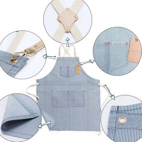 img 2 attached to 👕 Jeanerlor Blue Striped Denim Aprons: Unisex Cross Back Apron with Adjustable Neck for Barista, Chef, Barber, Painter, and Gardener – M to XXL Sizes, 4 Pockets Included!