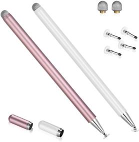 img 4 attached to Enhanced Stylus Pens for iPad & Touch Screens: High Sensitivity Disc & Fiber Tip, Magnetic Cap, Universal Compatibility (White/Rose Gold)