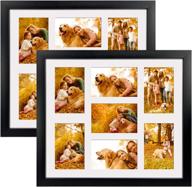 set of 2 black multi picture frames, 7-opening collage frame for 4x6 photos, 14x16 inches (no mat), wall mountable логотип