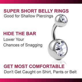 img 1 attached to 💎 Stunning Double Crystal Short Navel Belly Button Ring: BodyJewellery 2pcs 14g Surgical Steel 6mm 1/4 14 Gauge - Pick Color(s)