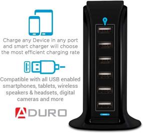 img 2 attached to 🔌 Aduro 40W 6-Port USB Desktop Charging Station Hub Wall Charger for iPhone iPad Tablets Smartphones with Enhanced Smart Flow (Black)